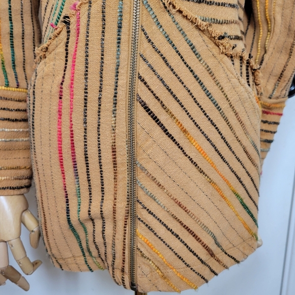 Soft Surroundings Kinsale Bouclé Jacket Top XS Striped Embroidered Cotton Boho - Picture 2 of 12
